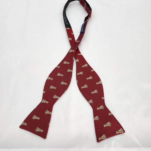 Saddlebred Mens Adjustable Bowtie Silk Blend Maroon‎ Golden Retriever AOP - Picture 5 of 6